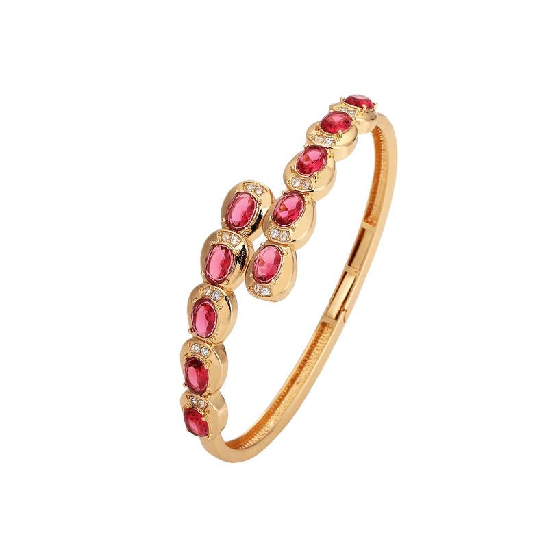 Crystal Gem Bangle – Gold & Silver Plated Statement Bracelet (Emerald Green)