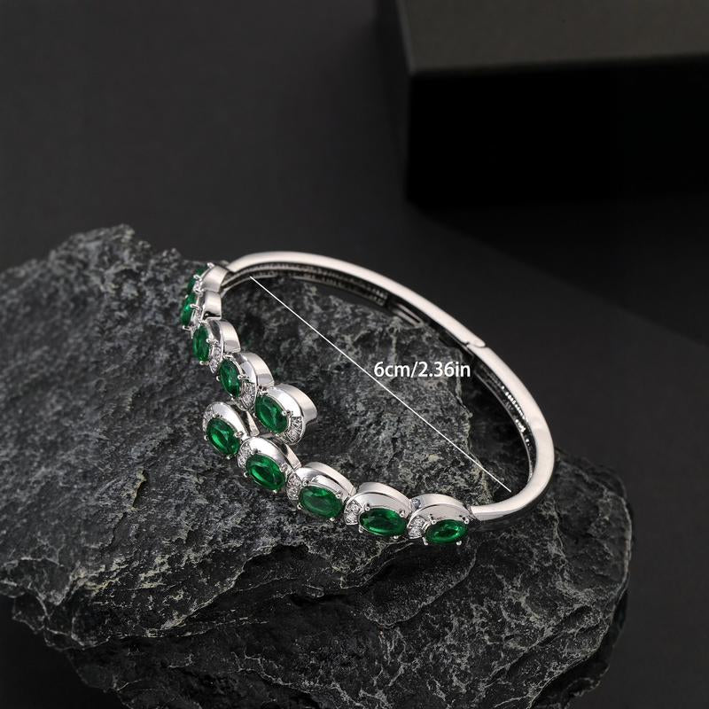 Crystal Gem Bangle – Gold & Silver Plated Statement Bracelet (Emerald Green)
