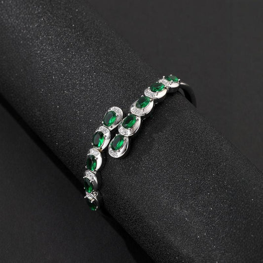 Crystal Gem Bangle – Gold & Silver Plated Statement Bracelet (Emerald Green)