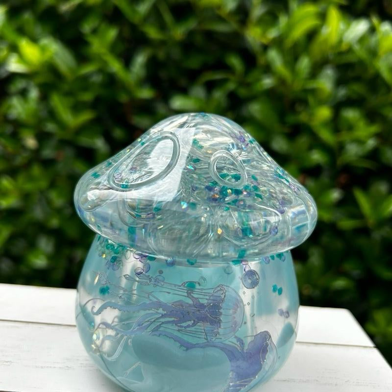 Aqua Jellyfish Glass Vanity Jar – Handmade Resin Trinket & Jewelry Organizer
